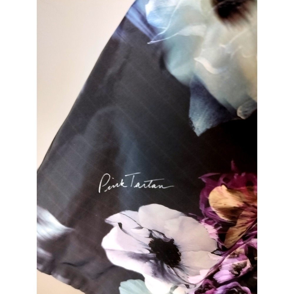 Pink Tartan Satin Pleated Floral Midi‎ Skirt Size 12 Large Black Purple Pockets - Picture 5 of 10